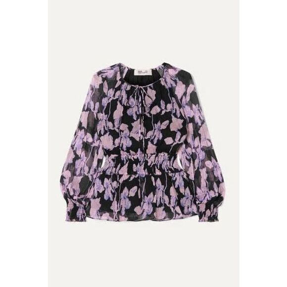 ✨DIANE VON FURSTENBERG Jacie Floral Tie-Neck Silk Sz Medium Blouse✨ - Picture 4 of 10